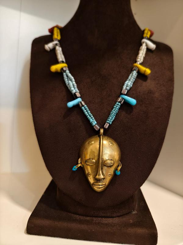 Tribal Mask Pendant beaded Necklace