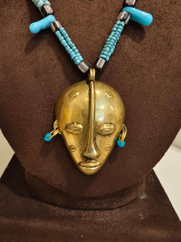 Tribal Mask Pendant beaded Necklace