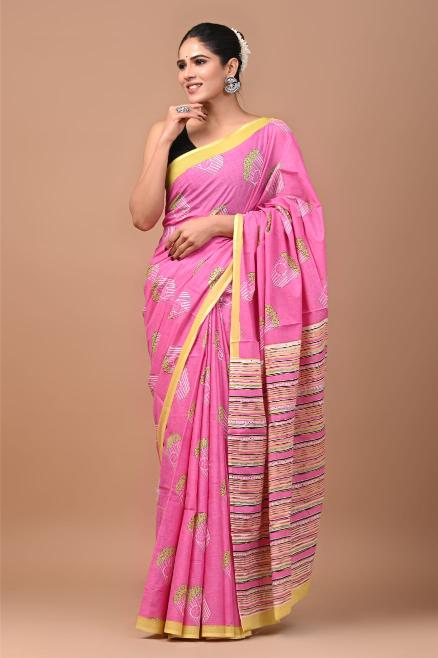 Playful Pink Popcorn Mul Mul Cotton Quirky Saree