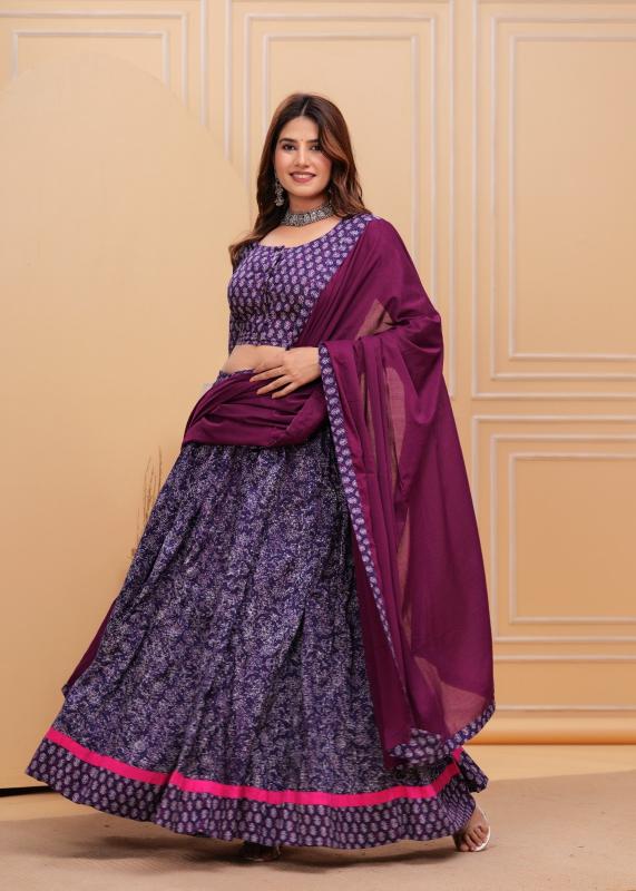 Amethyst Mul mul Cotton Lehenga set Natural Block prints