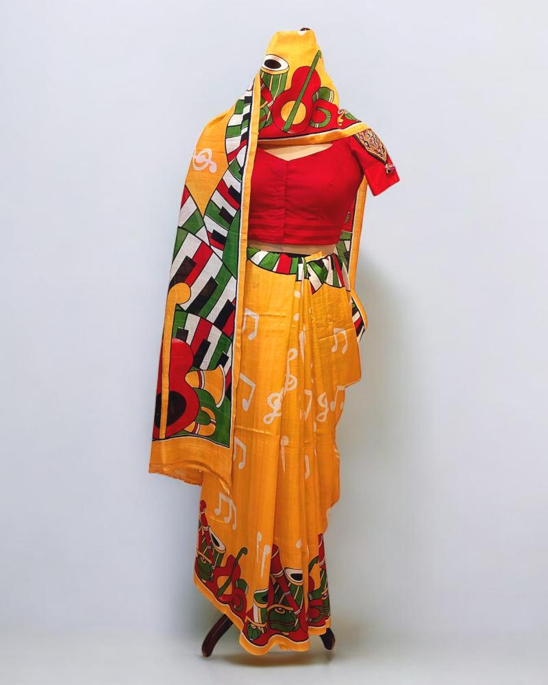 Hand Painted Musical Instruments Saree