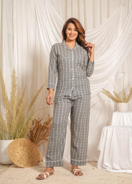 Dove Grey Night Dress front open button down | Coord Set, Mul Cotton Night Suits, Lounge wear, Organic Night dress, Night Dress for women, Front open Night dress