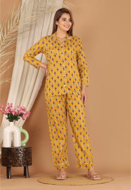 Yellow Night Dress front open button down | Coord Set, Mul Cotton Night Suits, Lounge wear, Organic Night dress, Night Dress for women, Front open Night dress