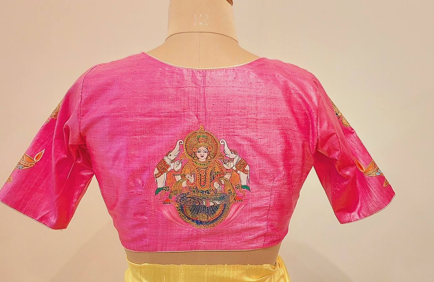 Ranga Chakra Handpainted Mahalakshmi BlouseDivine Goddess Lakshmi Hand-Painted Designer Blouse | Custom Bridal & Festive Wear