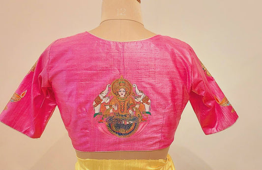Ranga Chakra Handpainted Mahalakshmi BlouseDivine Goddess Lakshmi Hand-Painted Designer Blouse | Custom Bridal & Festive Wear