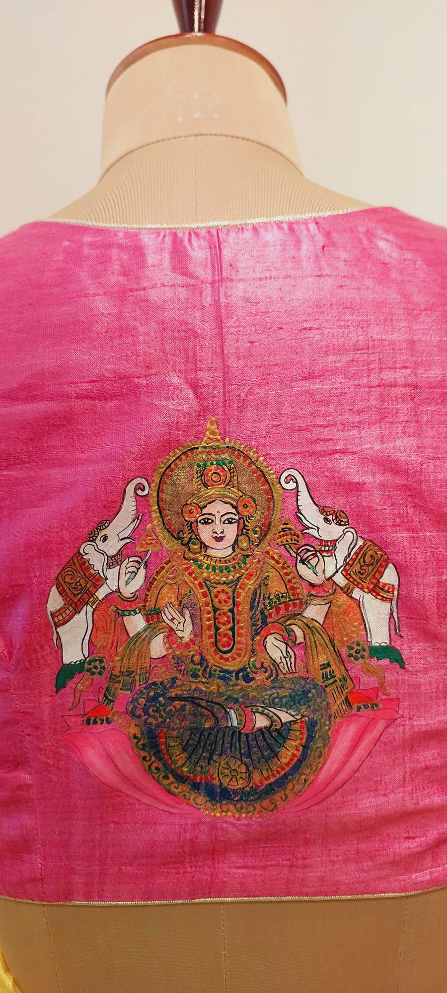 Ranga Chakra Handpainted Mahalakshmi BlouseDivine Goddess Lakshmi Hand-Painted Designer Blouse | Custom Bridal & Festive Wear