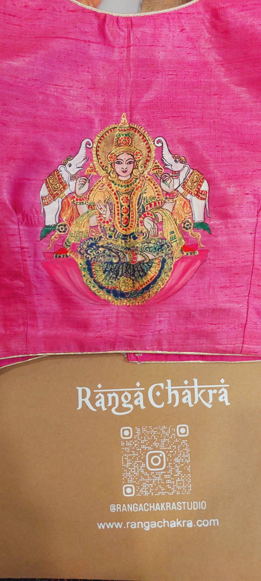 Ranga Chakra Handpainted Mahalakshmi BlouseDivine Goddess Lakshmi Hand-Painted Designer Blouse | Custom Bridal & Festive Wear