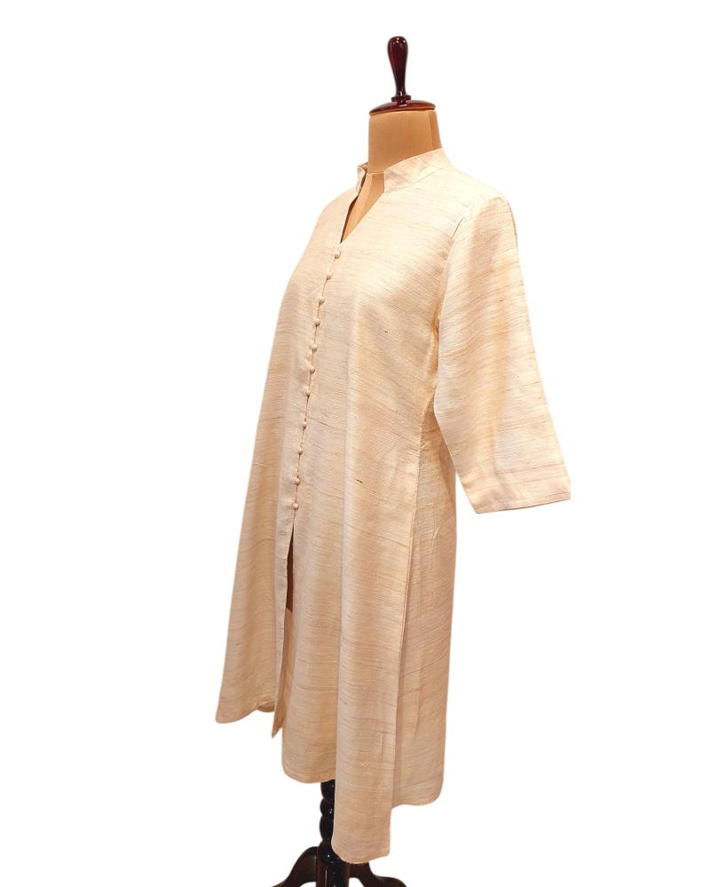 Off White Tussar Ghicha Silk Kurta V neck with lining, formal kurta, office wear, Ivory kurta