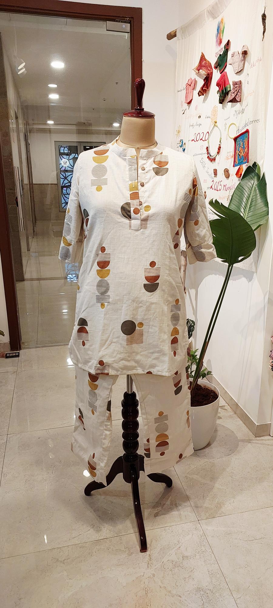 "Desert Arc" Co-Ord Set - Abstract Printed Cotton Tunic & Palazzos