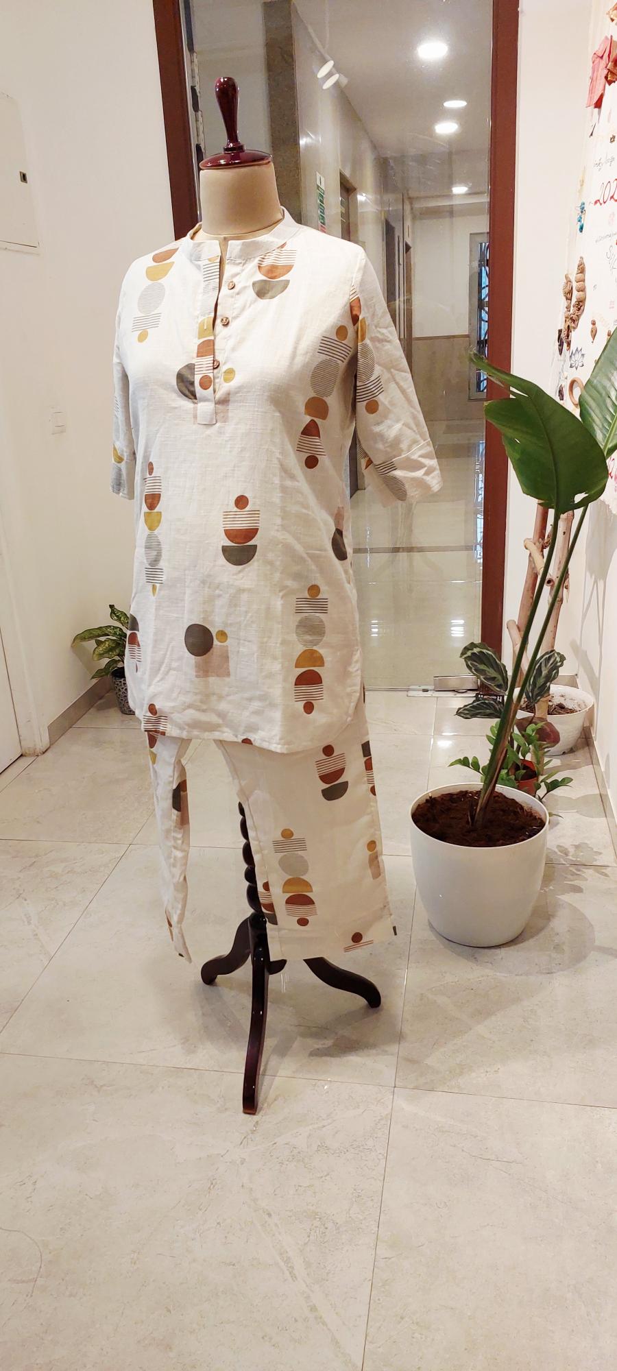 "Desert Arc" Co-Ord Set - Abstract Printed Cotton Tunic & Palazzos