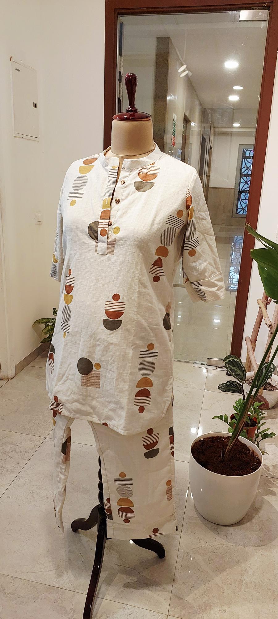 "Desert Arc" Co-Ord Set - Abstract Printed Cotton Tunic & Palazzos