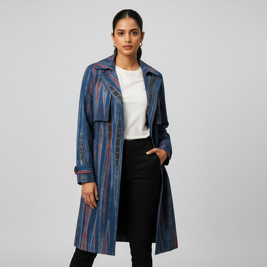 Indigo Shibori Trench Coat