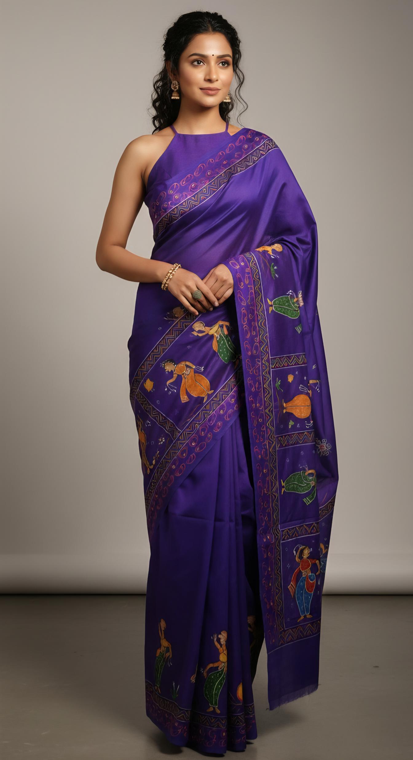 Pattachitra Radha krishna Jhula Concept Silk Saree