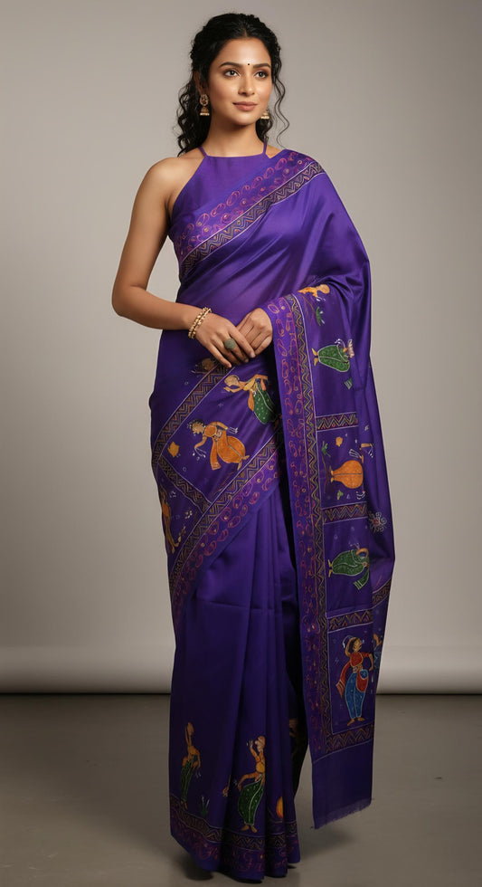 Pattachitra Radha krishna Jhula Concept Silk Saree