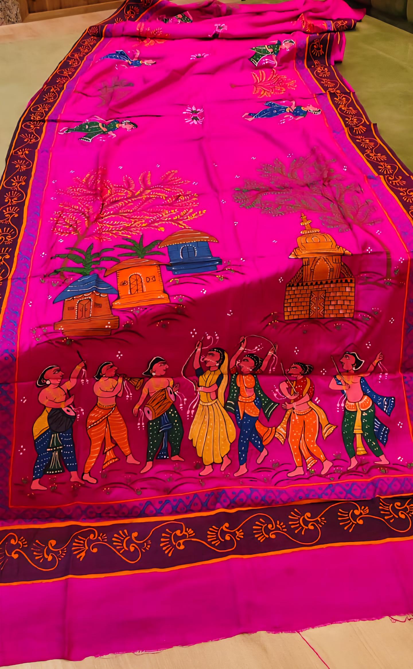 Pattachitra Hot Pink Saree