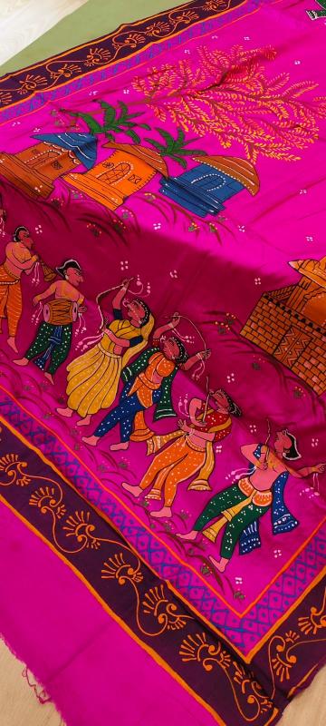 Pattachitra Hot Pink Saree