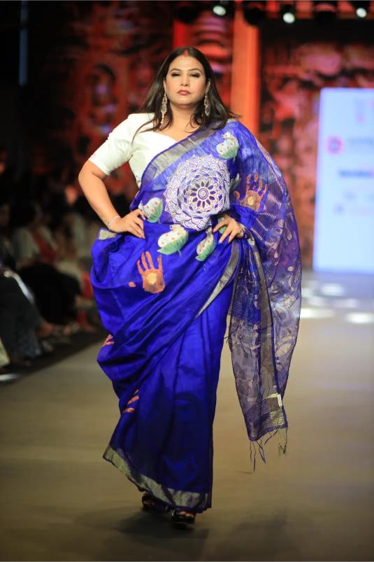 Mandala Pichwai Handpainted Pichwai Cow & Mandala Royal Blue Matka Silk Saree