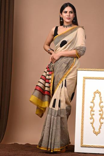 Dots and Stripes Chanderi Silk saree
