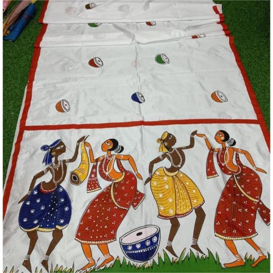 Pattachitra Off white Painted Silk Saree
