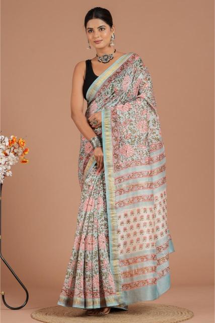 Baby Blue Maheshwari Silk saree