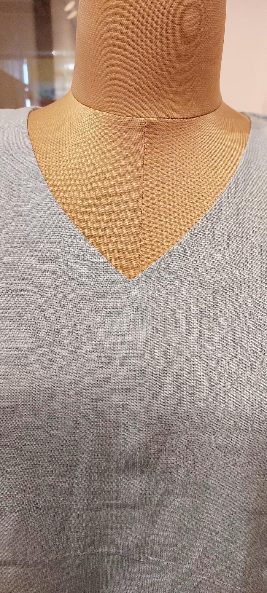 Effortless Sky Blue Linen dress- Sustainable V-Neck A-Line for Beach & Brunch