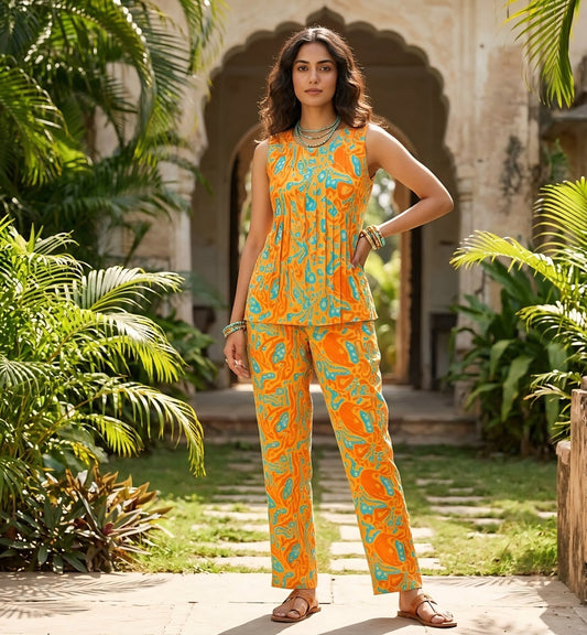 Tropical Orange Prints Co-ord set