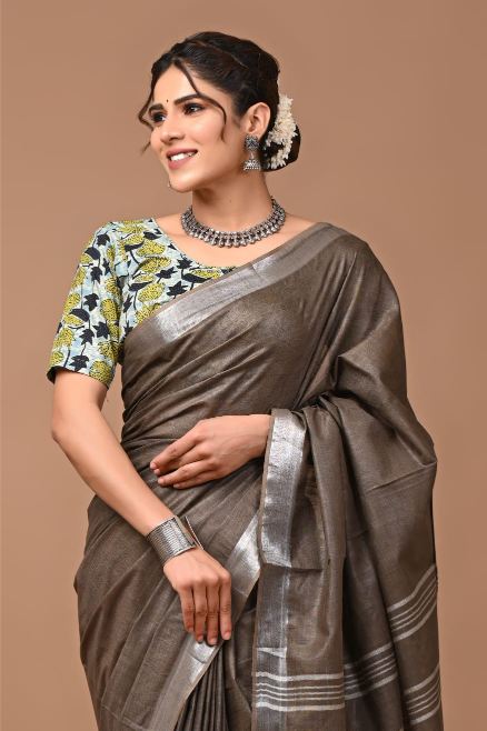 Fossil grey Saree