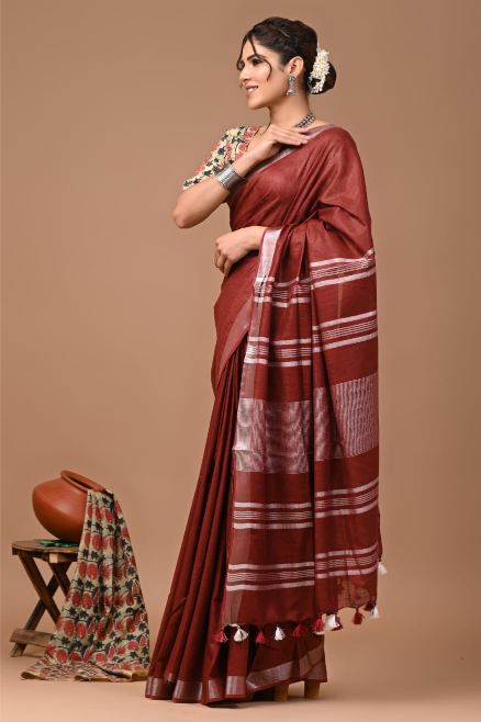 Brick Maroon Saree