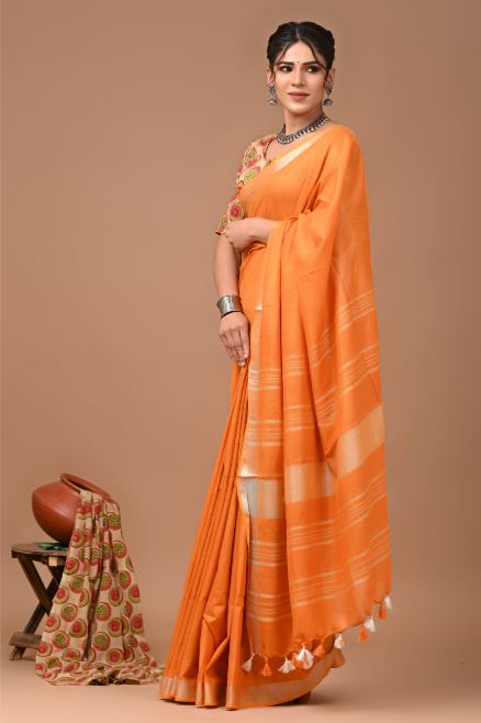 Coral Orange Saree