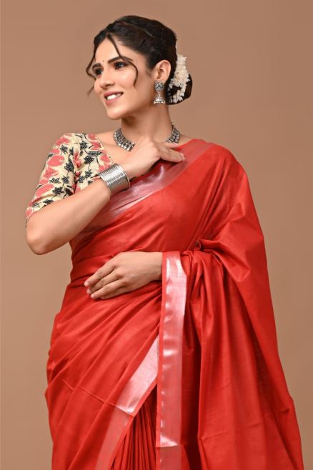 Cherry Red Saree