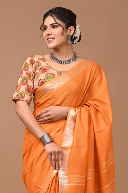 Coral Orange Saree