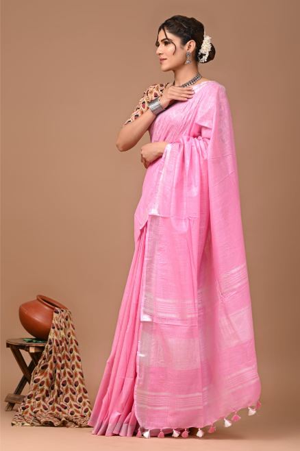Milk and Rose Pink Saree
