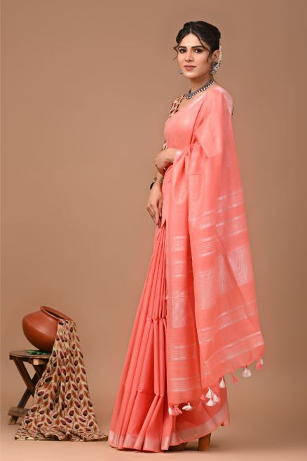 Peach Linen Saree