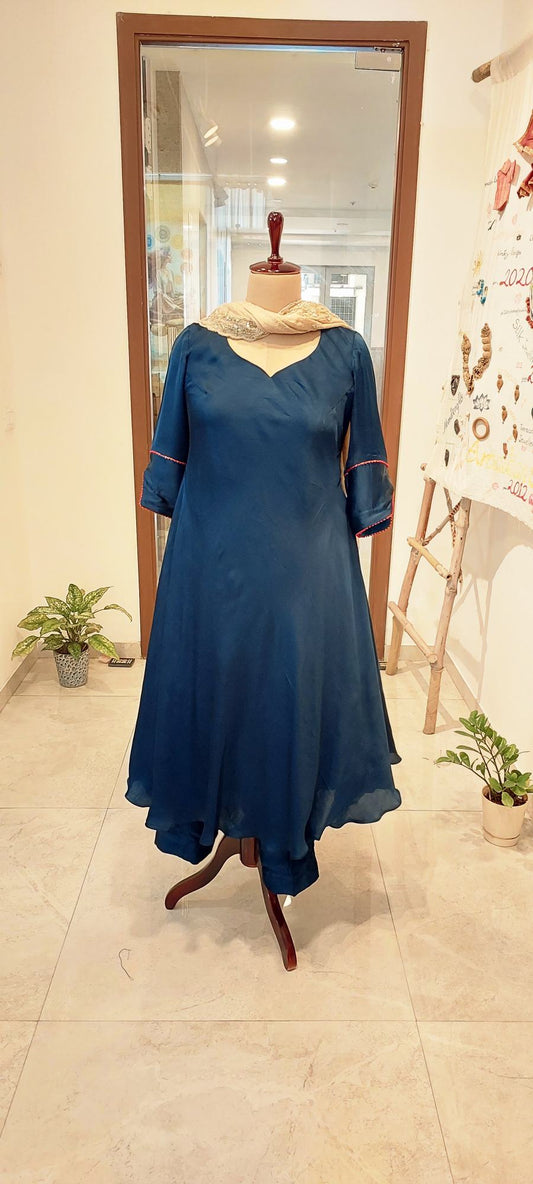 Modal Silk Blue Umbrella Flair Anarkali Suit