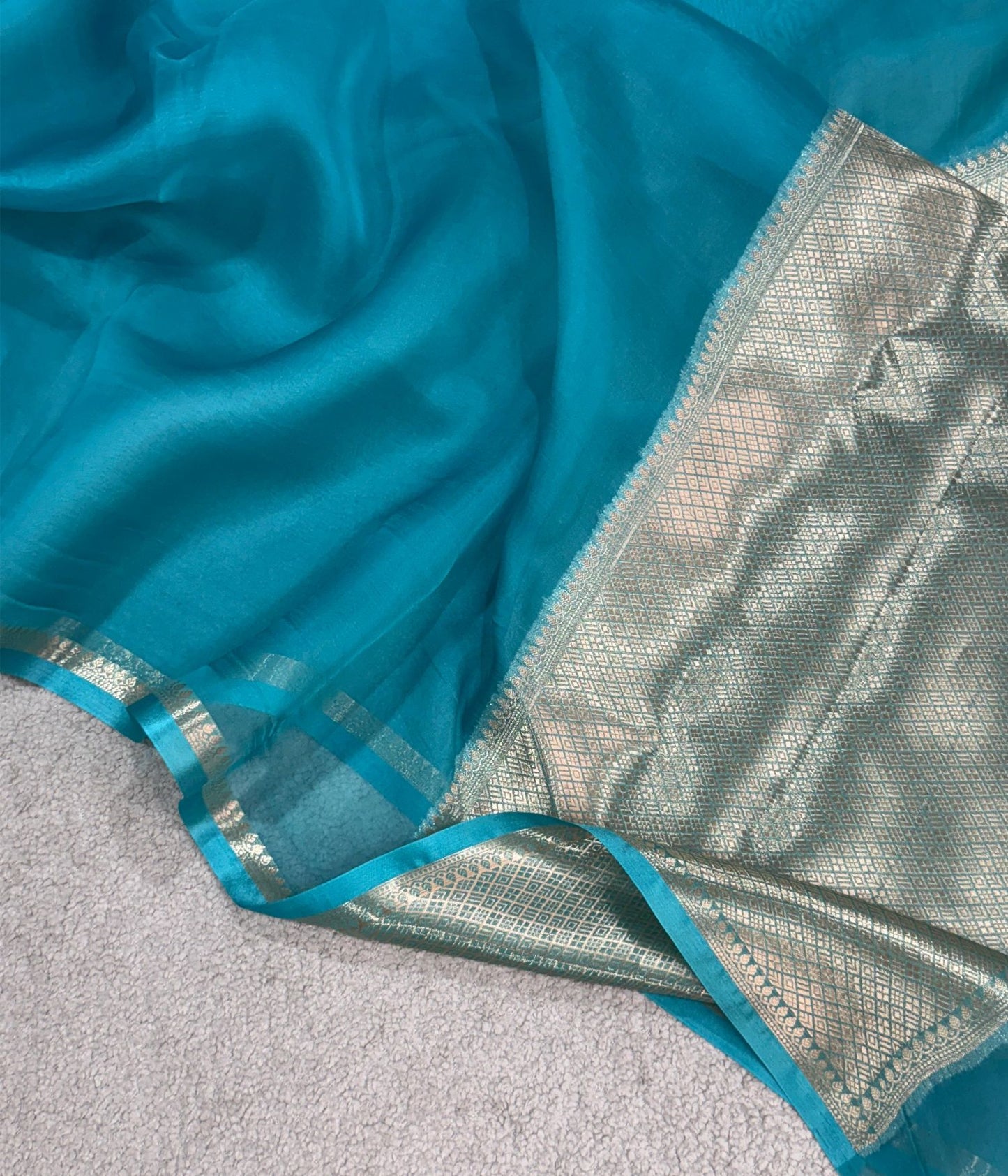 Turquoise Organza Silk Saree