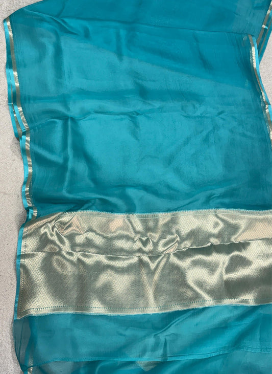 Turquoise Organza Silk Saree