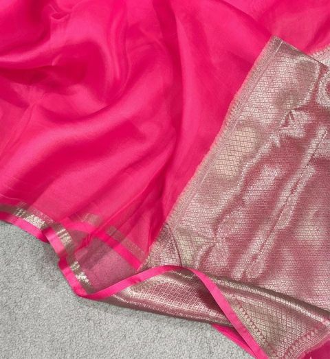 Neon Pink Organza silk saree