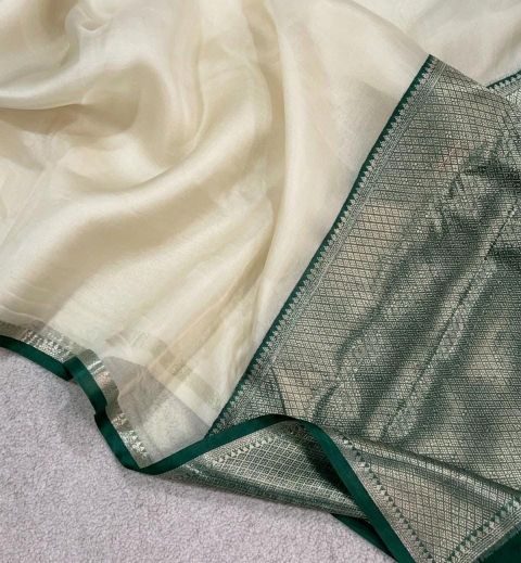 Ivory Organza Silk Saree