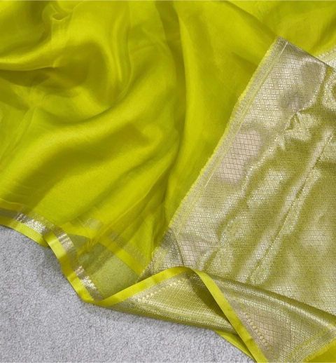 Neon Green Organza Silk Saree