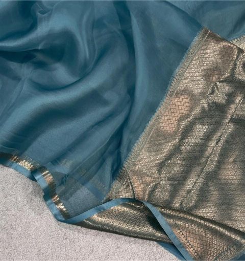 Ocean Blue Organza Silk saree