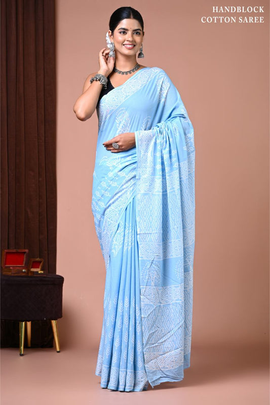 Powder blue Mul cotton saree