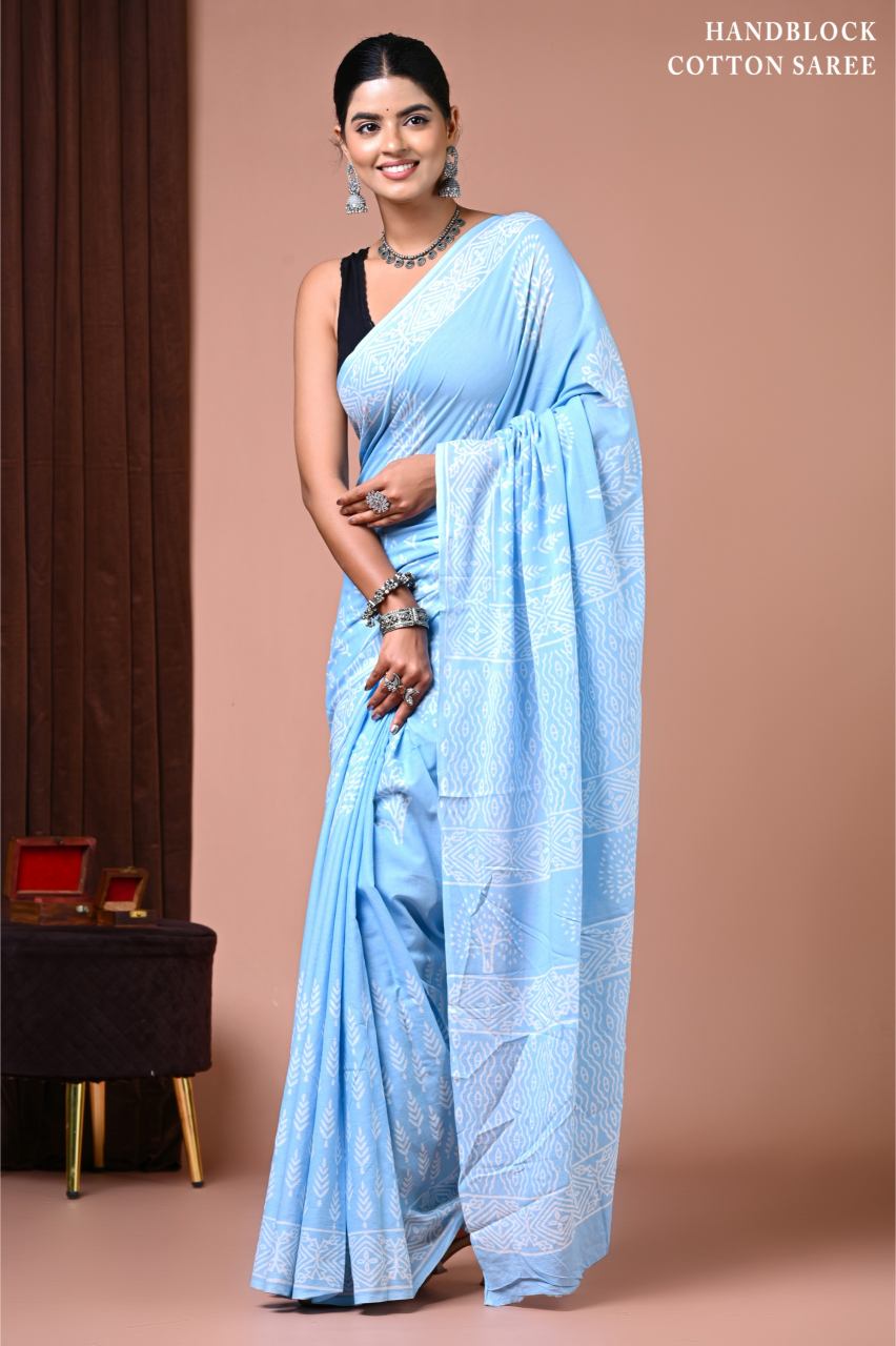 Powder blue Mul cotton saree
