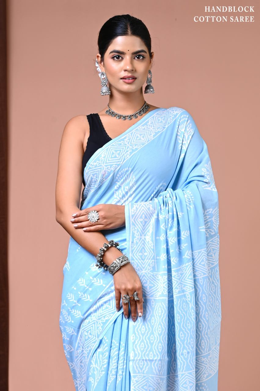Powder blue Mul cotton saree