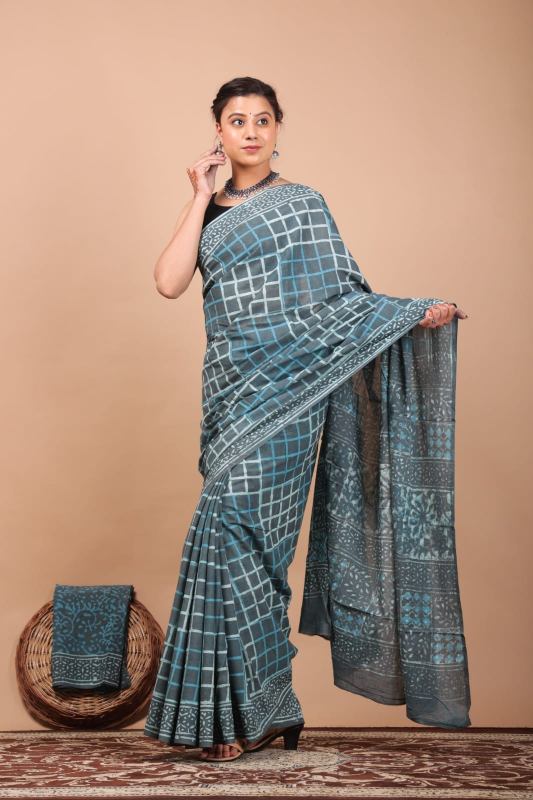 Mul Mul Cotton Checks Batik Saree