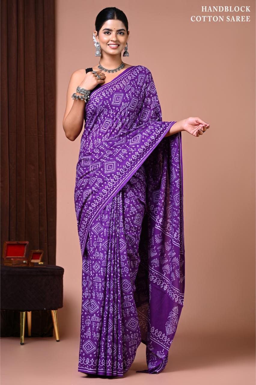 Warli Painting mul mul cotton saree