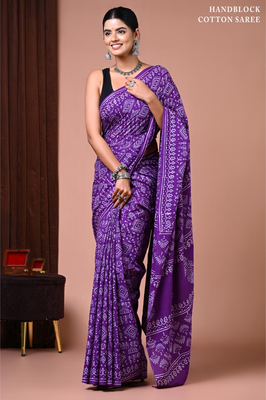 Warli Painting mul mul cotton saree