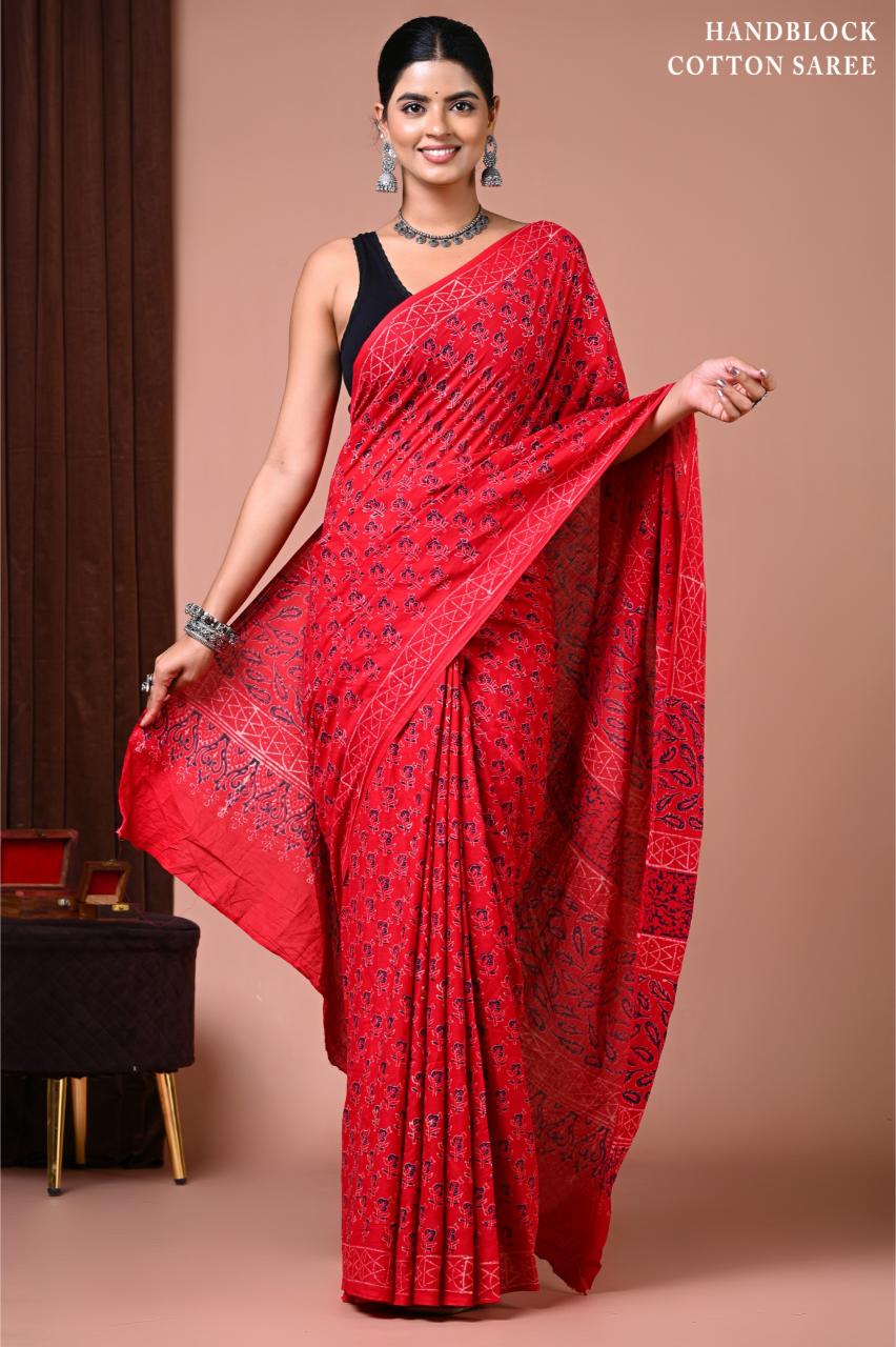 Lady Bug Red Mul mul Cotton saree