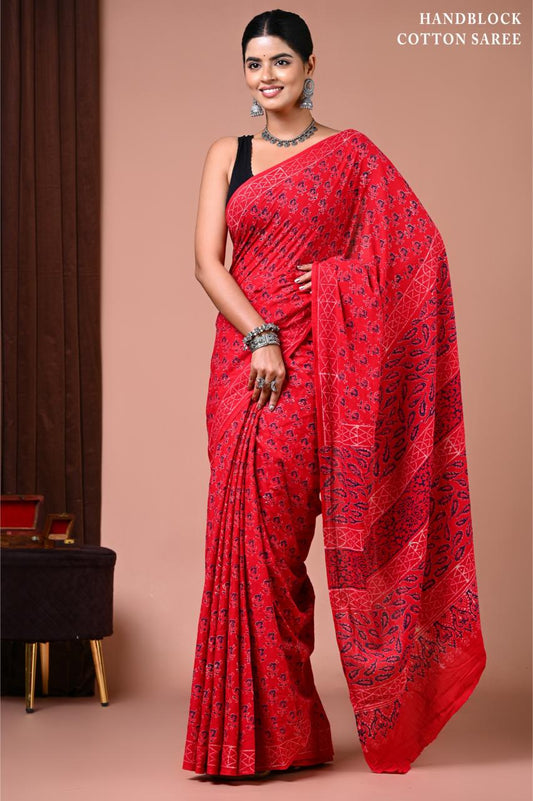 Lady Bug Red Mul mul Cotton saree