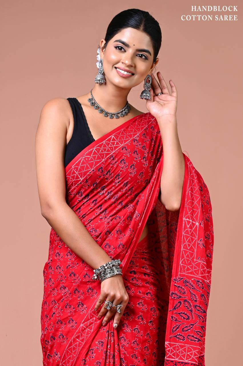 Lady Bug Red Mul mul Cotton saree
