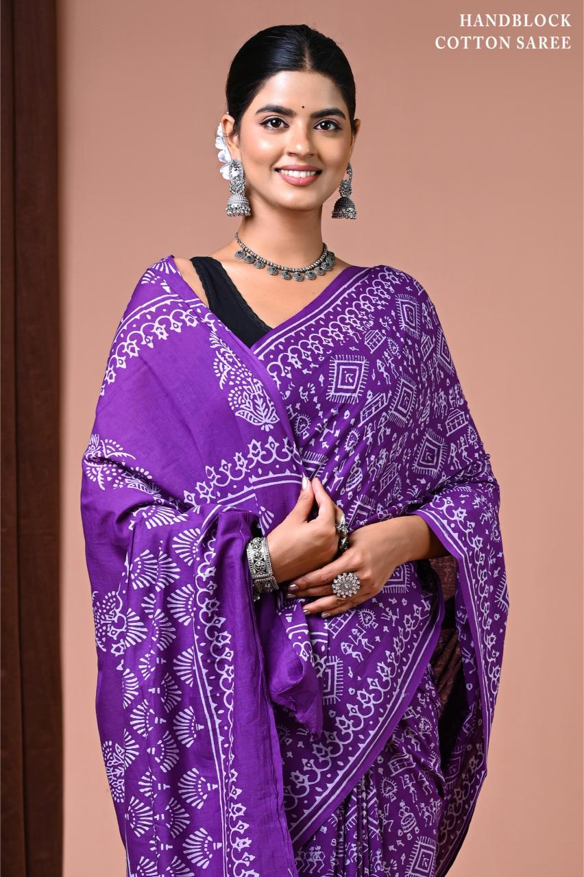 Warli Painting mul mul cotton saree